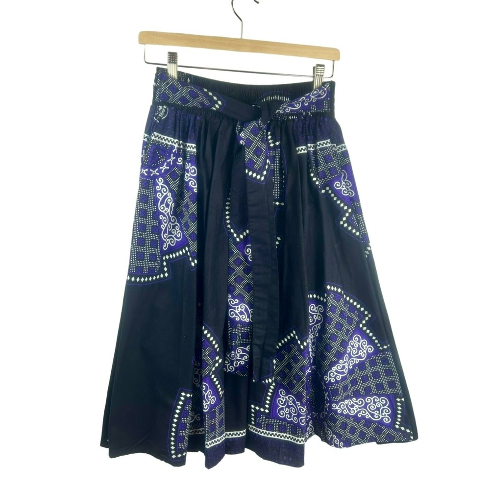 African Kente Dashiki Midi Skirt Women One Size Purple Elastic Waist Full A Line - Picture 2 of 6
